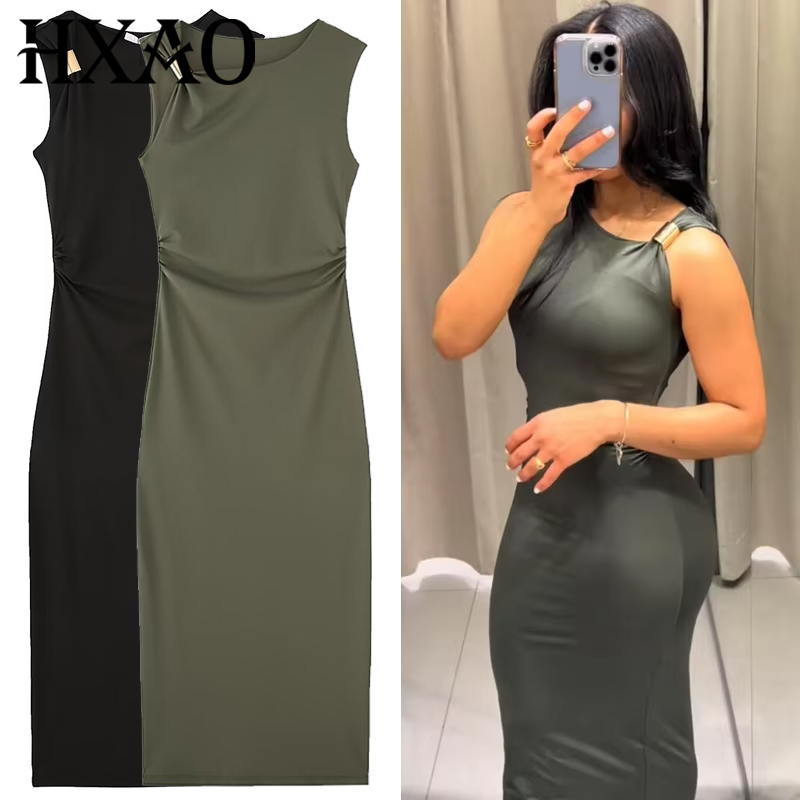 Women'S Green Formal Wear - HXAO Womens Ruffled ชุดเดรสสีเขียวสีดําฤดูร้อนผู้หญิงเซ็กซี่ชุดยาวไม่สมมาตรรัดตัว Vestidos 066