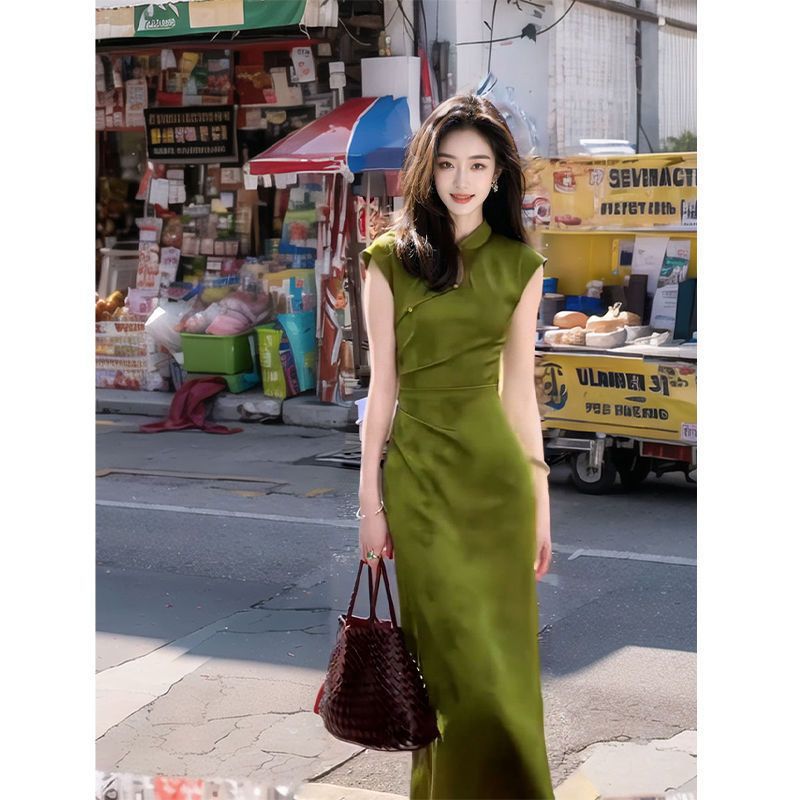 Women'S Green Formal Wear - 2024 ใหม่สีเขียวสไตล์จีน Cheongsam Vintage S ถึง