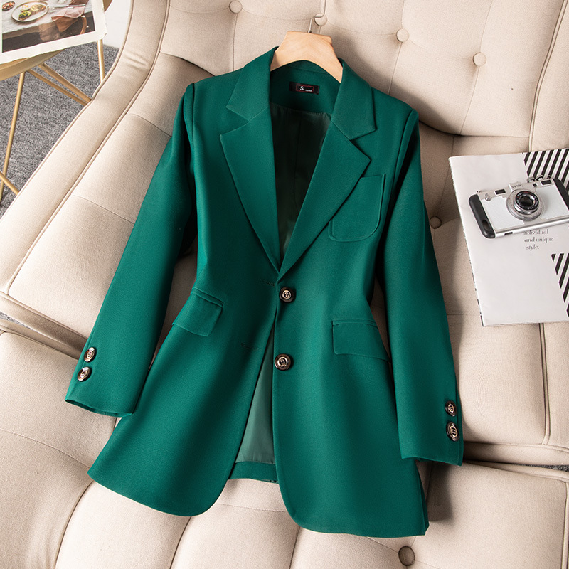 Women'S Green Formal Wear - สีฟ้าสีดําสีเขียวผู้หญิงอย่างเป็นทางการ Blazer Coat หญิงแขนยาวเดี่ยวเสื้อสํานักงานสุภาพสตรีทํางาน Blazers Outerwear