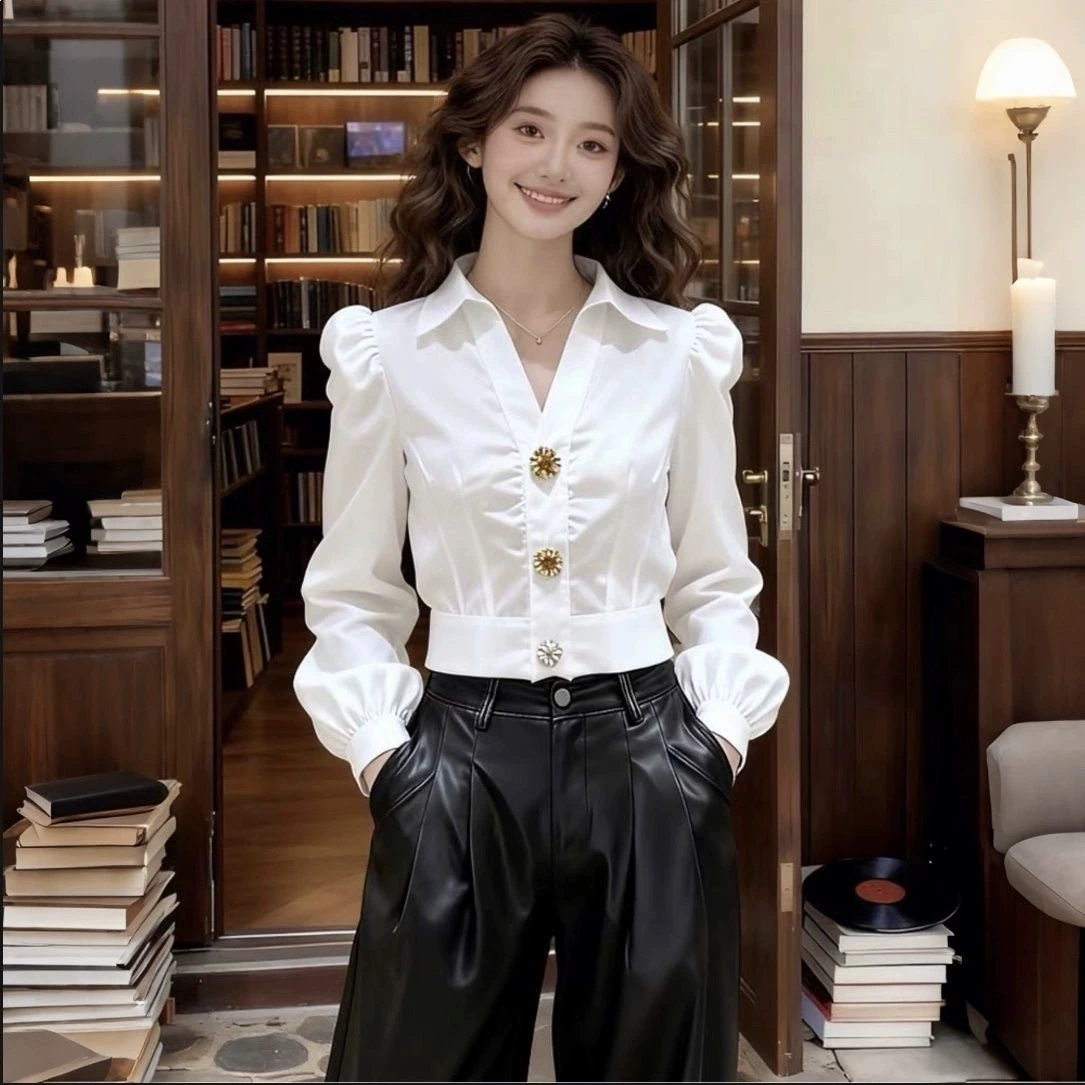 เสื้อเชิ้ตสีขาวทรงสวย คอวี แขน - Women Formal Office Wear Tops บทวิจารณ์และราคา