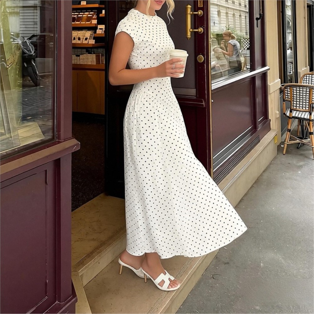 เดรสลายจุดพิมพ์ลายฤดูร้อน แขนส - Women Formal Office Wear Tops บทวิจารณ์และราคา