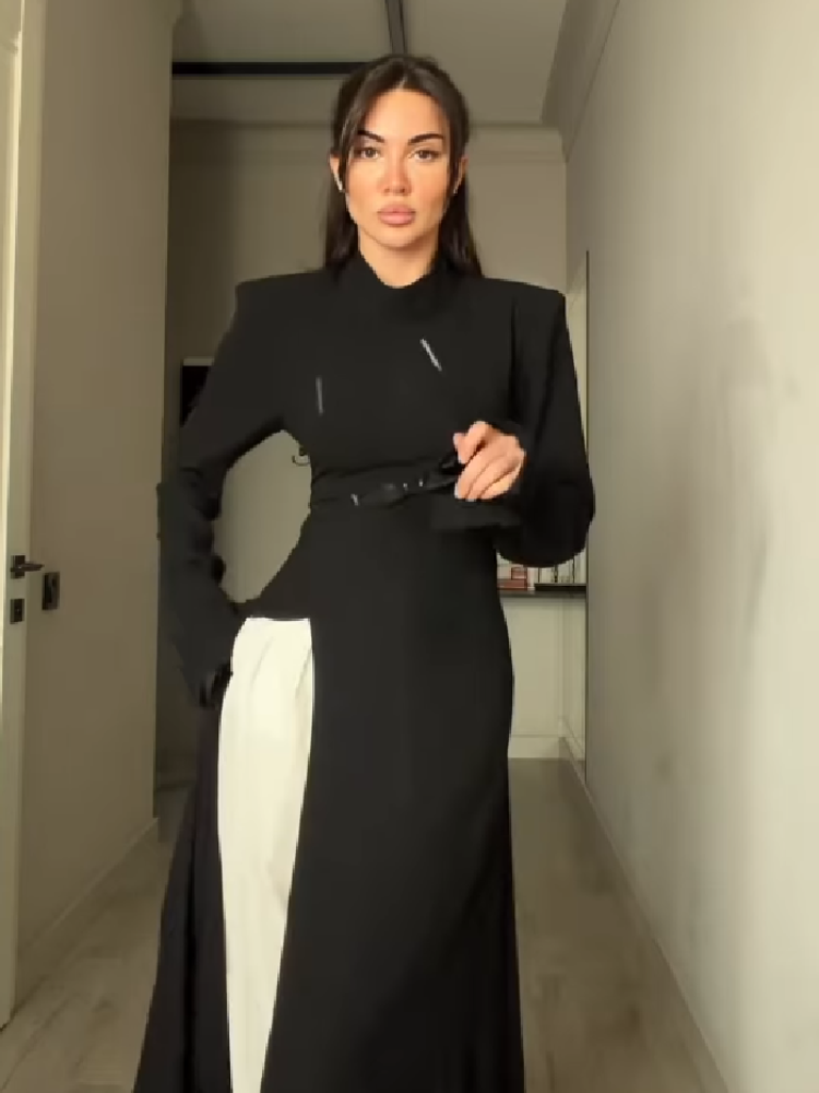 เดรสยาวคอสูงแขนยาวสำหรับผู้หญิ - Women Formal Office Wear Tops บทวิจารณ์และราคา