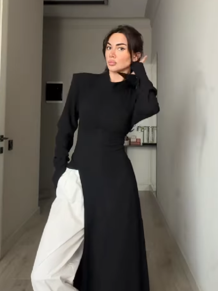 เดรสยาวคอสูงแขนยาวสำหรับผู้หญิ - Women Formal Office Wear Tops บทวิจารณ์และราคา