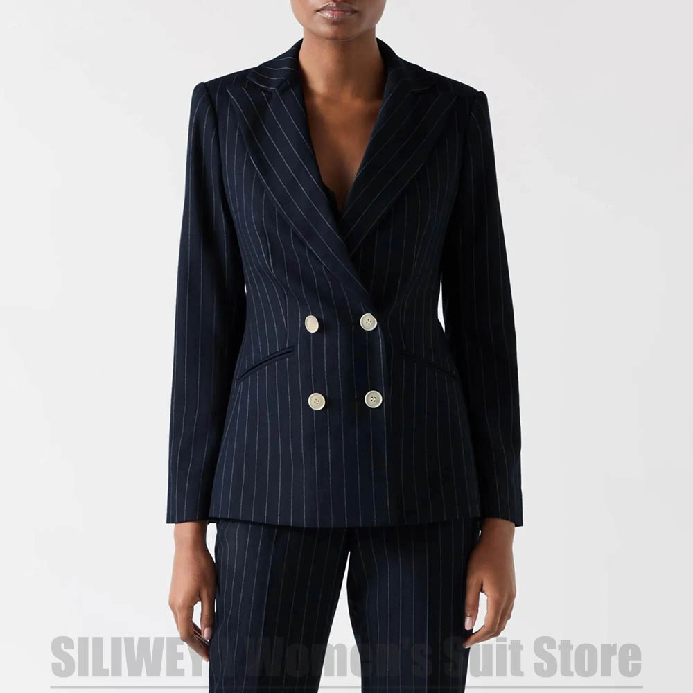 ชุดสูทลายทางสีน้ำเงินกรมท่าสำห - Women Formal Wear For Meeting บทวิจารณ์และราคา