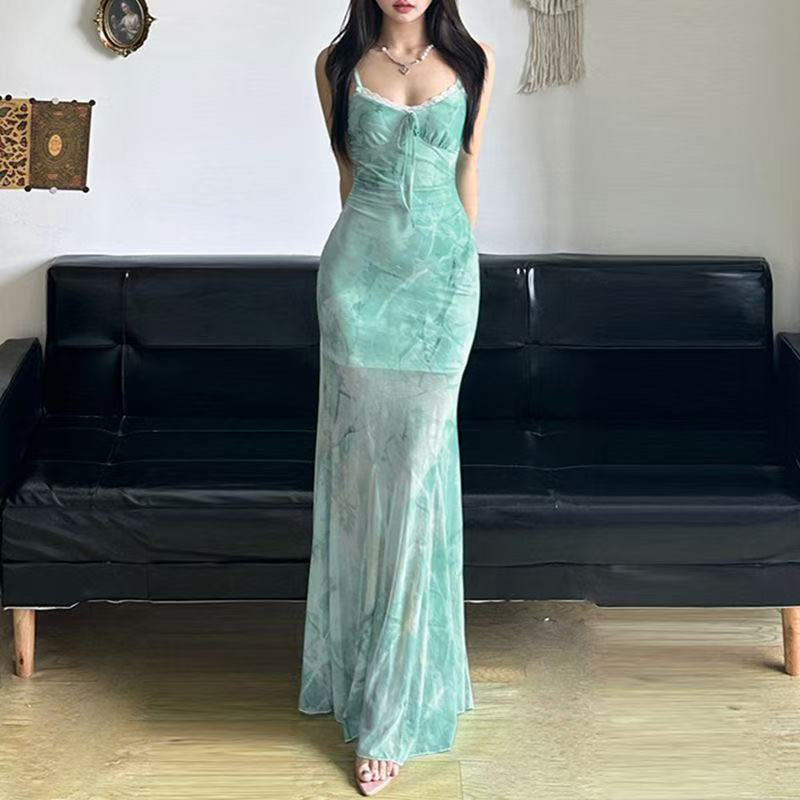 เดรสยาวลายลูกไม้ตาข่ายสำหรับฤด - Women'S Green Formal Wear บทวิจารณ์และราคา