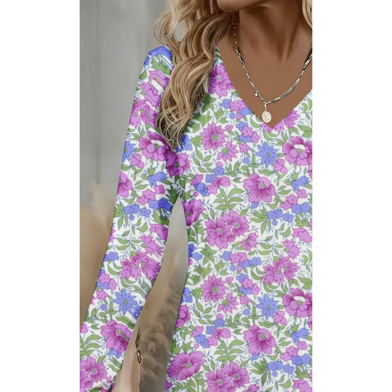 เสื้อผู้หญิงคอวีแขนยาวลายพิมพ์ - Women Formal Office Wear Tops บทวิจารณ์และราคา
