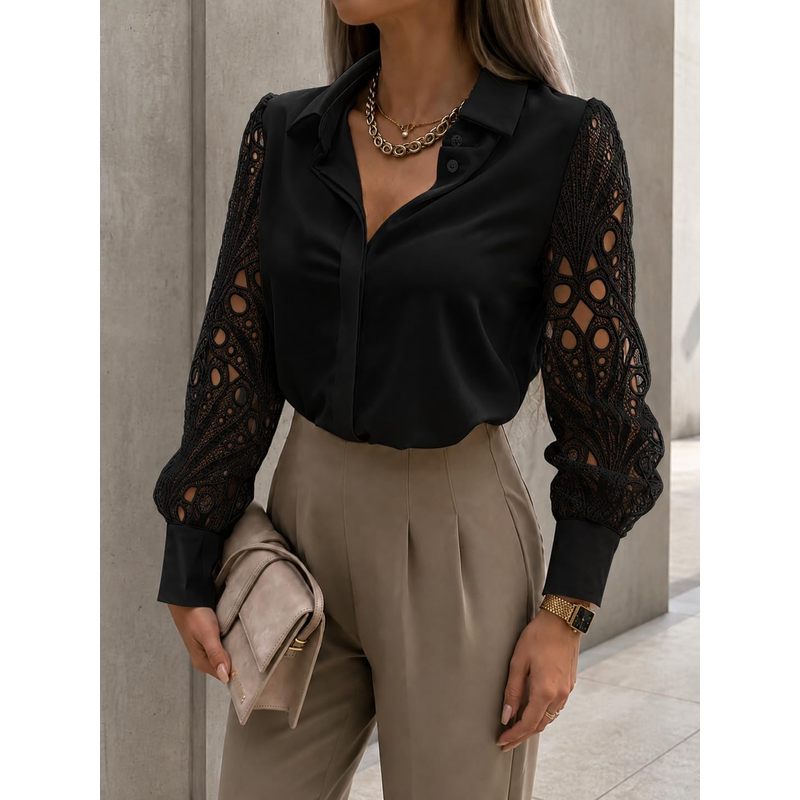 เสื้อผู้หญิงแบบติดกระดุมผ้าซาต - Women Formal Wear For Meeting บทวิจารณ์และราคา